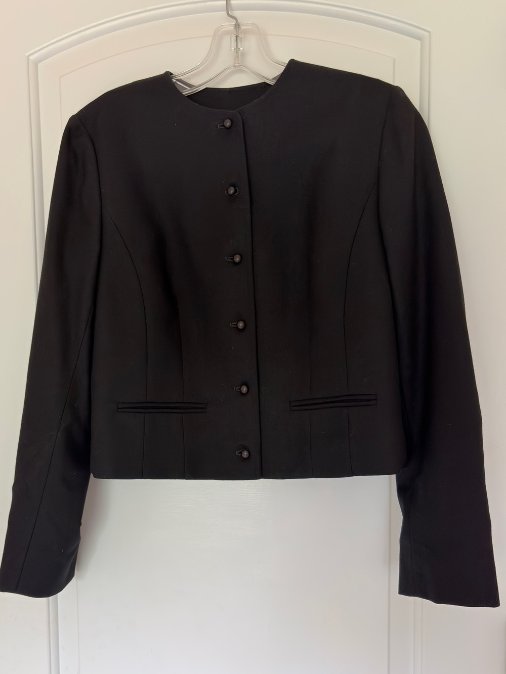Vintage Pendleton Collarless Black Semi-Cropped Wool Jacket Blazer EUC